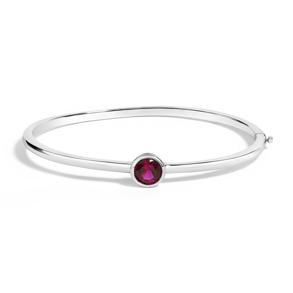 .925 Sterling Silver 7X7MM Created Red Ruby Solitaire Bangle Bracelet - 7